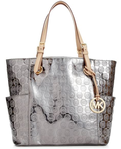 michael kors shiny silver tote|Michael Kors medium black silver.